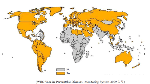 世界のムンプスワクチン定期接種状況